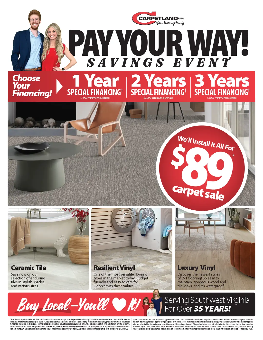 Carpet Sale | Carpetland USA of Virginia Savings Event. We'll install it all for $89 carpet sale.